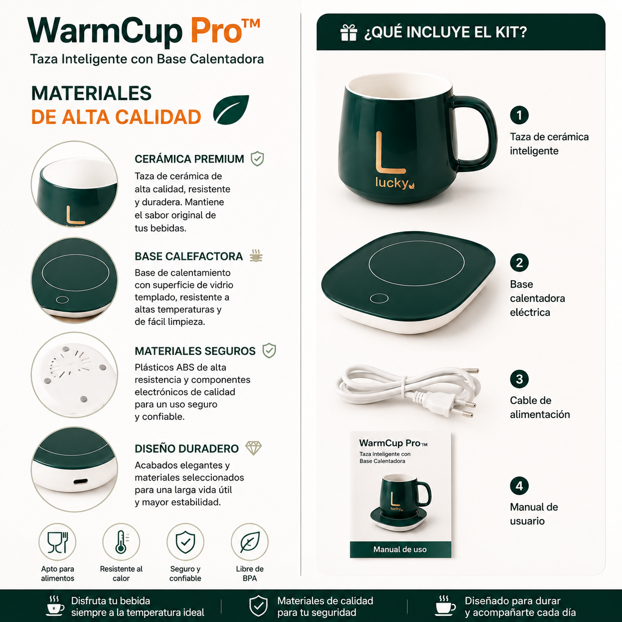 WarmCup Pro™ | Taza Inteligente con Base Calentadora - ¡Nunca más tomes café frío!