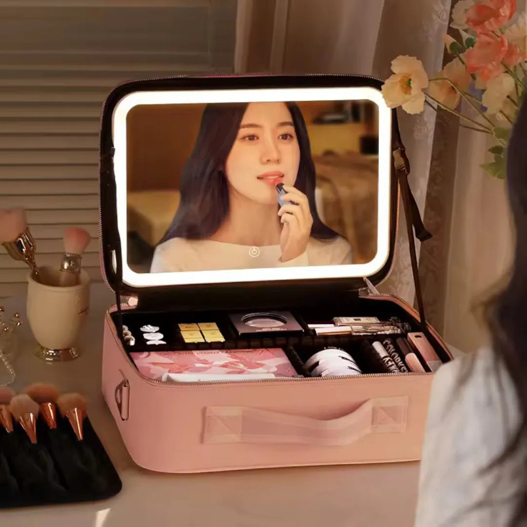 GlowCase Pro™ - Cosmetiquero LED Inteligente - La mejor compañera para tu rutina de belleza + Masajeador facial completamente GRATIS