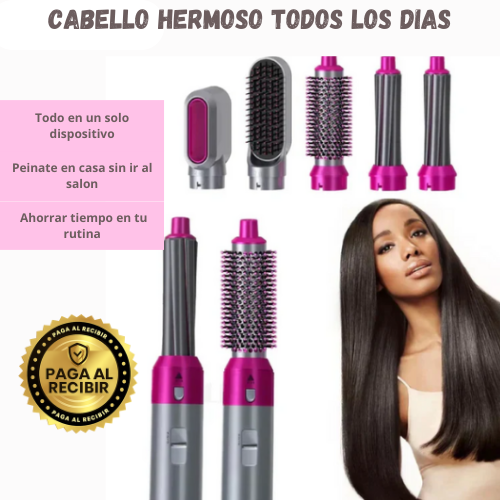 GlamStyle™ Cepillo Secador 5 en 1 + Guía de uso fácil y Peinados recomendados