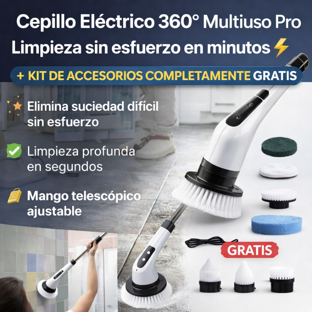 Cepillo Eléctrico 360° Multiuso Pro -  Limpieza sin esfuerzo en minutos ⚡+ KIT DE ACESORIOS COMPLETAMENTE GRATIS
