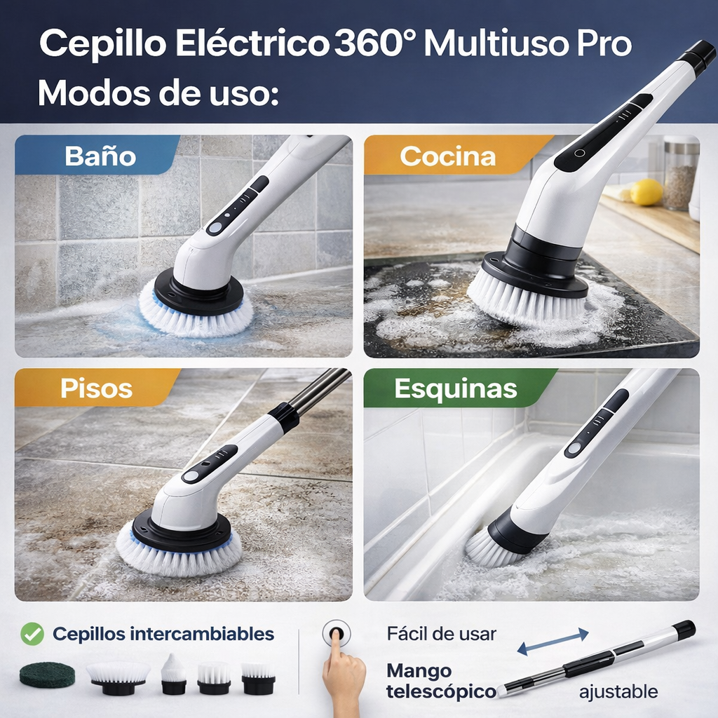 Cepillo Eléctrico 360° Multiuso Pro -  Limpieza sin esfuerzo en minutos ⚡+ KIT DE ACESORIOS COMPLETAMENTE GRATIS