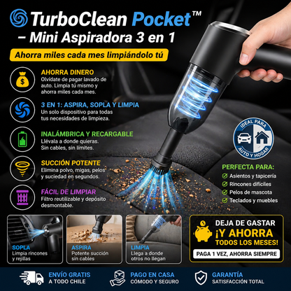 🌀 TurboClean Pocket™ – Mini Aspiradora 3 en 1 - Ahorra miles cada mes limpiándolo tú