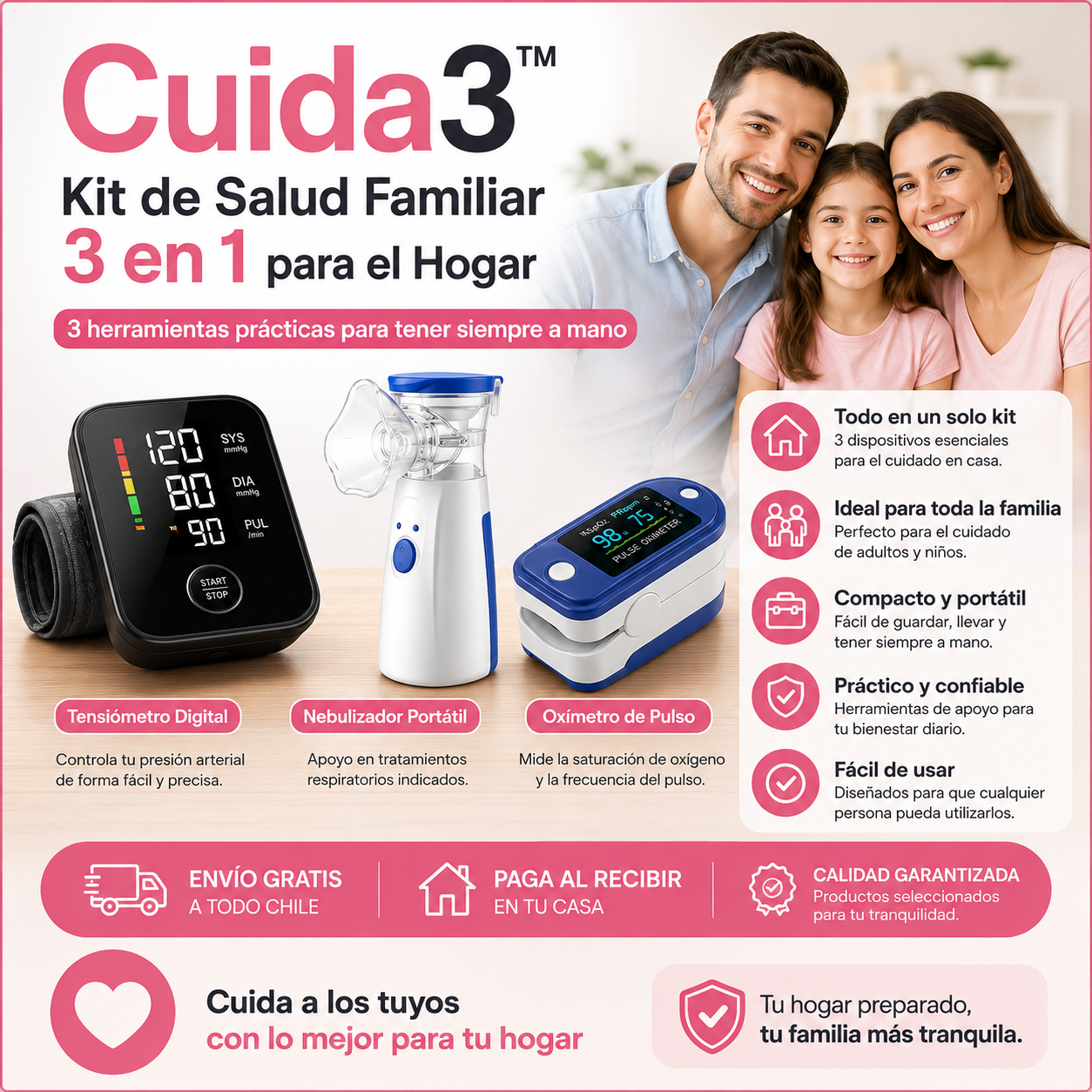 Cuida3™ – Kit de Salud Familiar 3 en 1 para el Hogar - 3 herramientas prácticas para tener siempre a mano