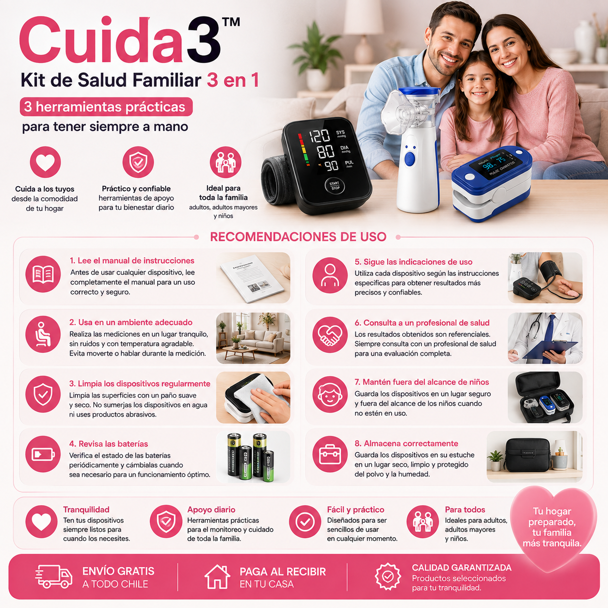 Cuida3™ – Kit de Salud Familiar 3 en 1 para el Hogar - 3 herramientas prácticas para tener siempre a mano