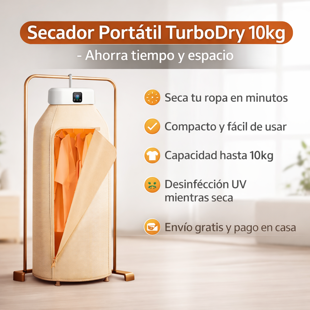 Secador Portátil TurboDry 10kg - Ahorra tiempo y espacio