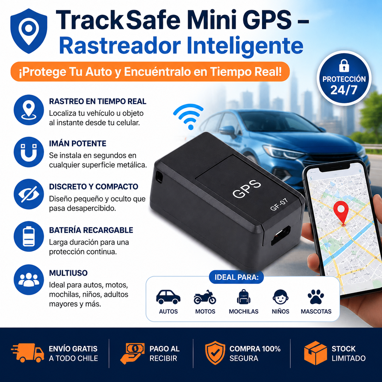 TrackSafe Mini GPS – Rastreador Inteligente - ¡Protege Tu Auto y Encuéntralo en Tiempo Real! 🚗📍