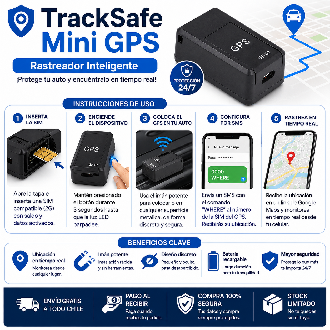 TrackSafe Mini GPS – Rastreador Inteligente - ¡Protege Tu Auto y Encuéntralo en Tiempo Real! 🚗📍