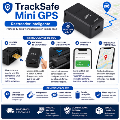 TrackSafe Mini GPS – Rastreador Inteligente - ¡Protege Tu Auto y Encuéntralo en Tiempo Real! 🚗📍