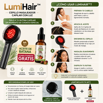 LumiHair™ | Cepillo Masajeador Capilar con Luz + Aceite de Batana completamente GRATIS