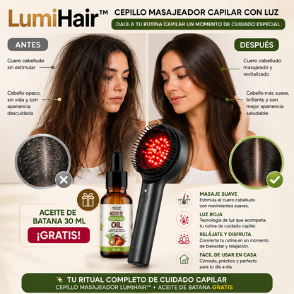 LumiHair™ | Cepillo Masajeador Capilar con Luz + Aceite de Batana completamente GRATIS