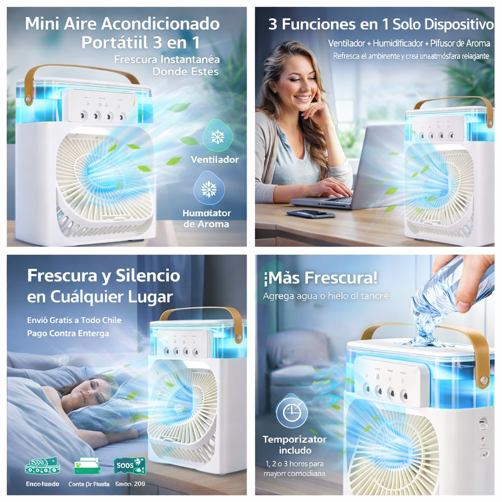 Mini Aire Acondicionado Portátil 3 en 1 ❄️ | Frescura Instantánea Donde Estés