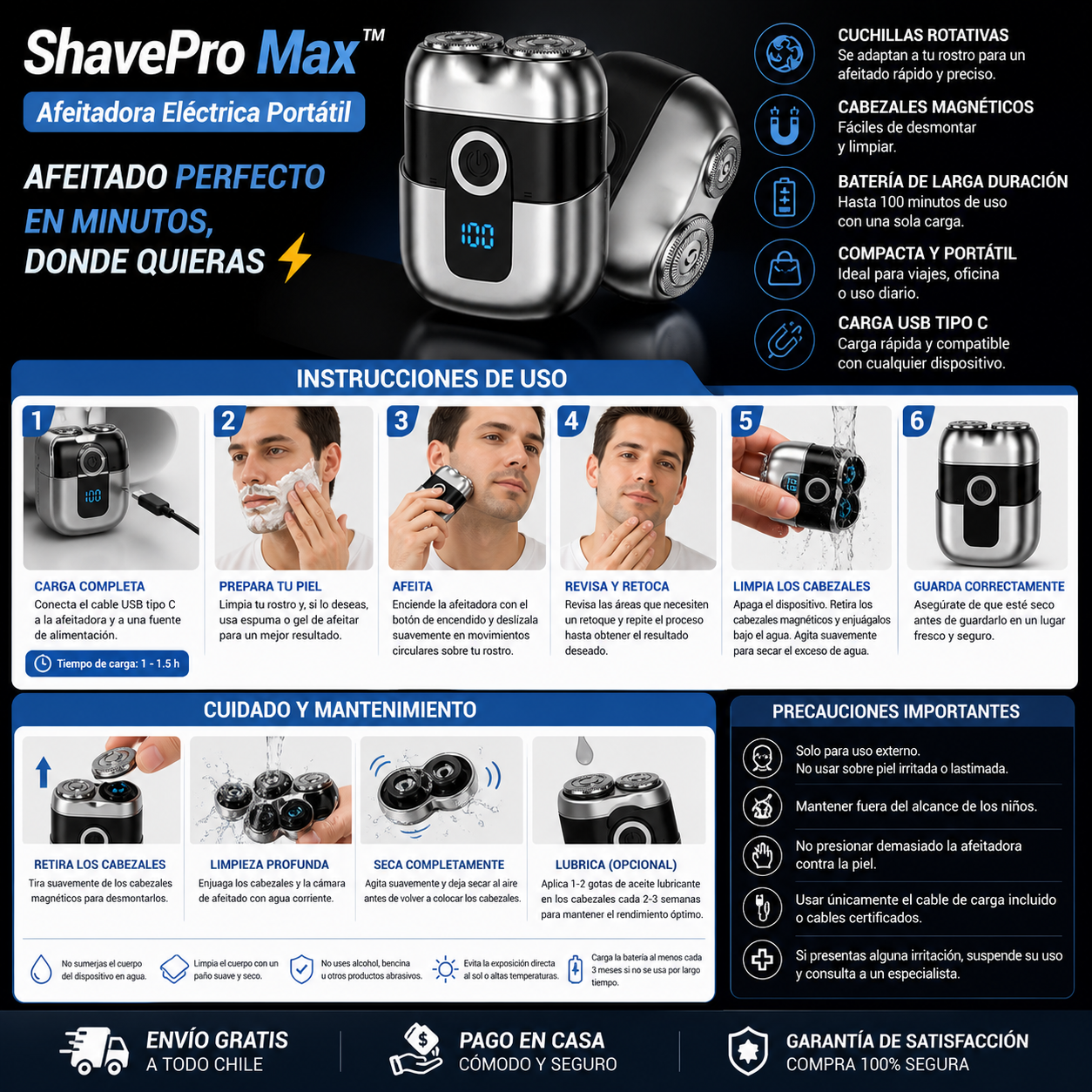 ShavePro Max™ – Afeitadora Eléctrica Portátil - Afeitado perfecto en minutos, donde quieras ⚡