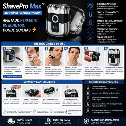 ShavePro Max™ – Afeitadora Eléctrica Portátil - Afeitado perfecto en minutos, donde quieras ⚡