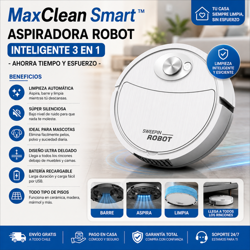 MaxClean Smart™ | Aspiradora Robot Inteligente 3 en - Ahorra tiempo y esfuerzo
