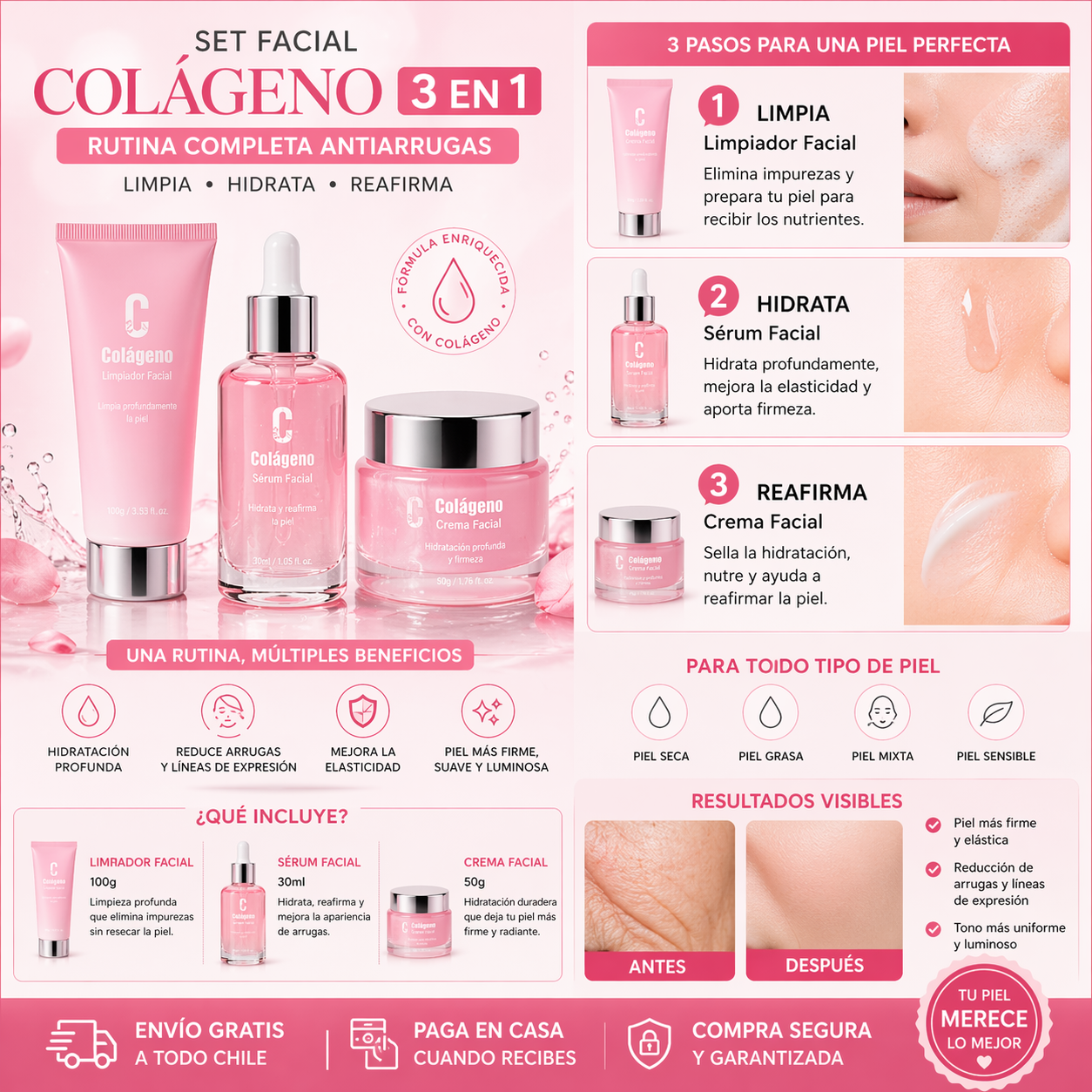 SkinGlow Colágeno 3 en 1 – Rutina Antiarrugas - Un regalo que Mama amara