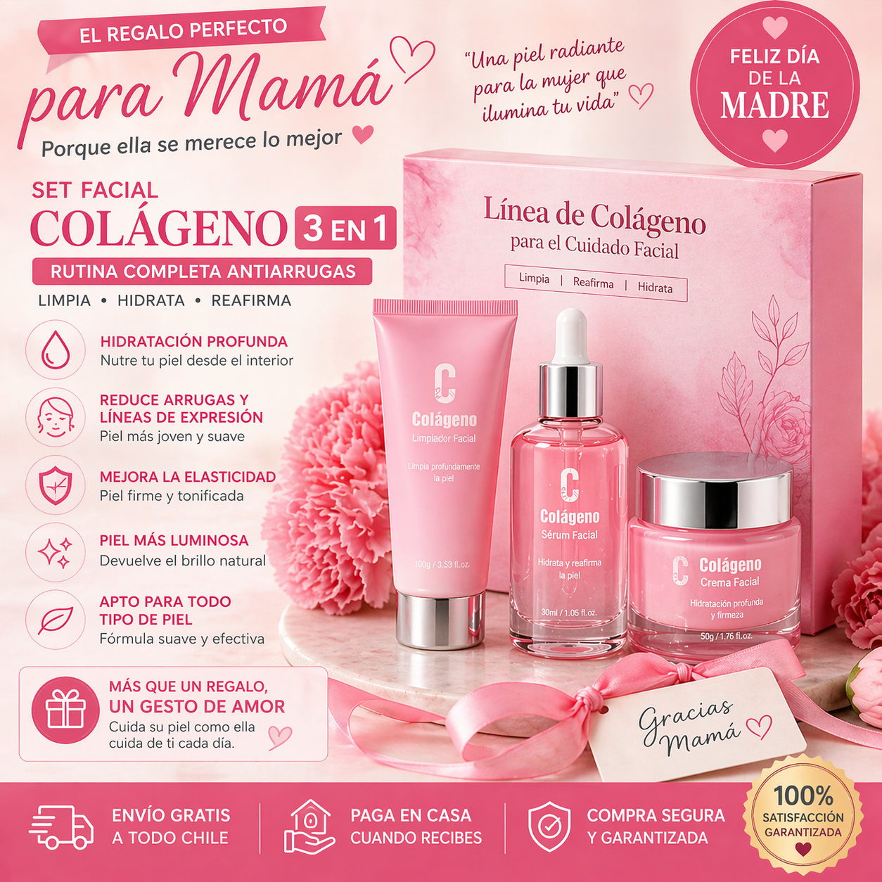 SkinGlow Colágeno 3 en 1 – Rutina Antiarrugas - Un regalo que Mama amara