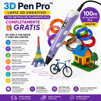 3D Pen Pro™ | Lápiz 3D Creativo + 100 Metros de Filamento PLA completamente GRATIS