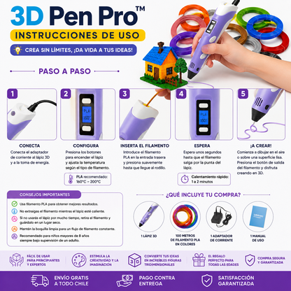 3D Pen Pro™ | Lápiz 3D Creativo + 100 Metros de Filamento PLA completamente GRATIS
