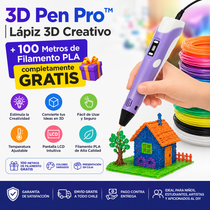 3D Pen Pro™ | Lápiz 3D Creativo + 100 Metros de Filamento PLA completamente GRATIS