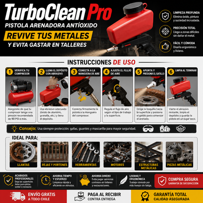 TurboClean Pro – Pistola Arenadora Antióxido - Revive Tus Metales y Evita gastar en talleres