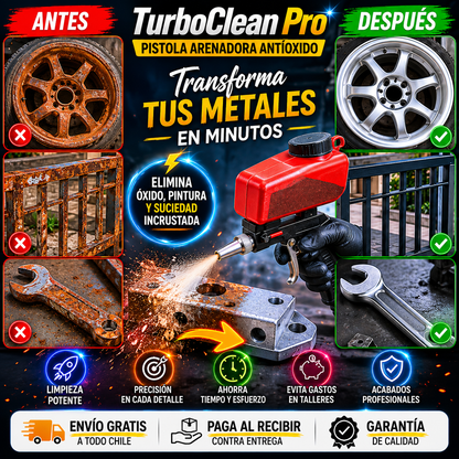 TurboClean Pro – Pistola Arenadora Antióxido - Revive Tus Metales y Evita gastar en talleres