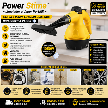 Power Stime™ – Limpiador a Vapor Portátil - Limpia y desinfecta sin químicos con poder a vapor 💨