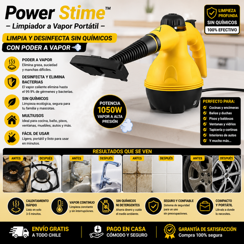 Power Stime™ – Limpiador a Vapor Portátil - Limpia y desinfecta sin químicos con poder a vapor 💨