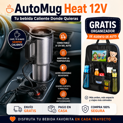 AutoMug Heat 12V - Tu bebida Caliente Donde Quieras + Organizador de asiento de auto completamente GRATIS