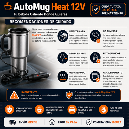 AutoMug Heat 12V - Tu bebida Caliente Donde Quieras + Organizador de asiento de auto completamente GRATIS