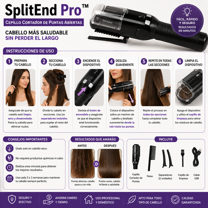 SplitEnd Pro™ | Cepillo Cortador de Puntas Abiertas - Cabello Más Saludable sin Perder el Largo
