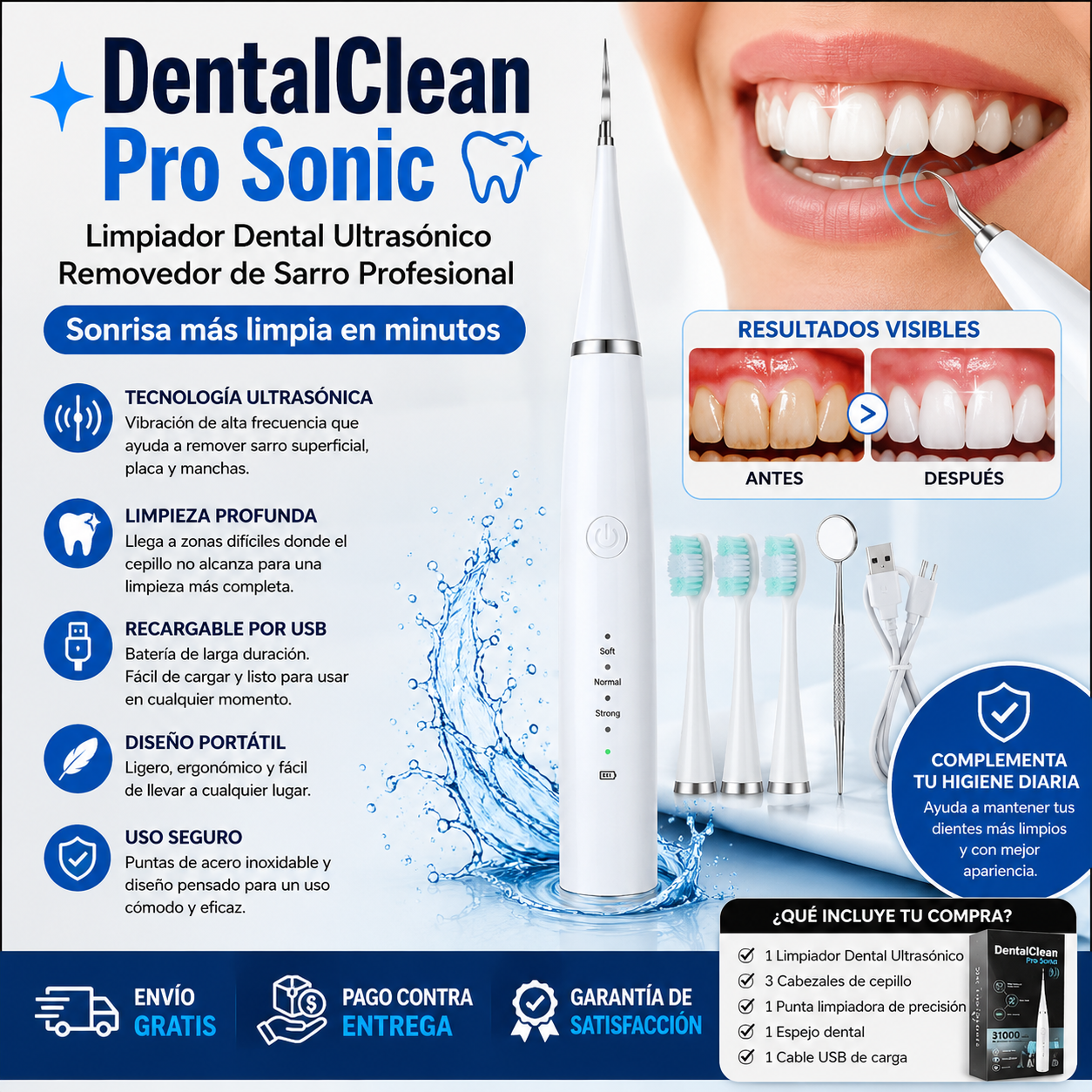 DentalClean Pro Sonic - Limpiador Dental Ultrasónico Removedor de Sarro Profesional - Sonrisa más limpia en minutos