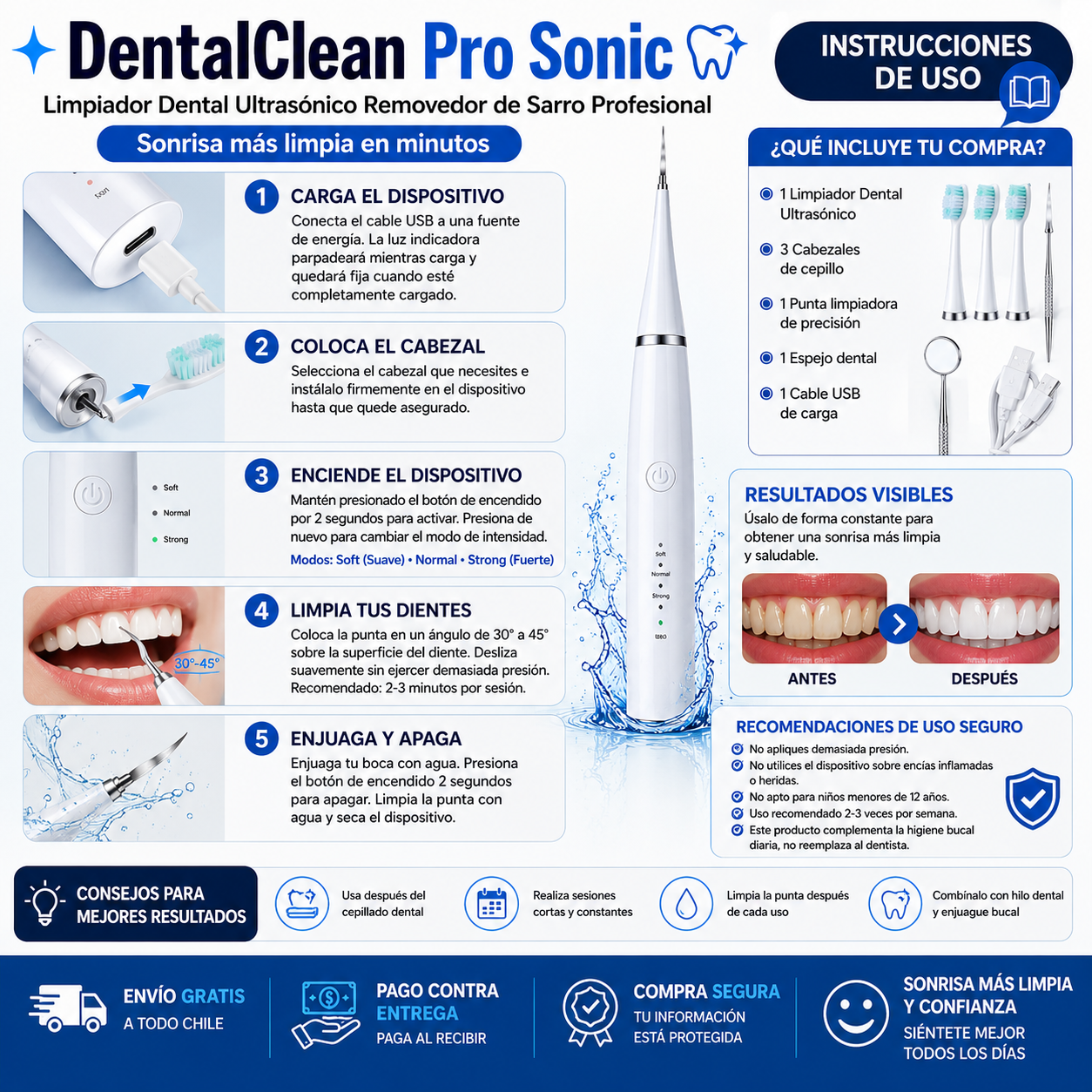 DentalClean Pro Sonic - Limpiador Dental Ultrasónico Removedor de Sarro Profesional - Sonrisa más limpia en minutos