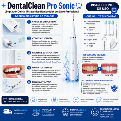 DentalClean Pro Sonic - Limpiador Dental Ultrasónico Removedor de Sarro Profesional - Sonrisa más limpia en minutos