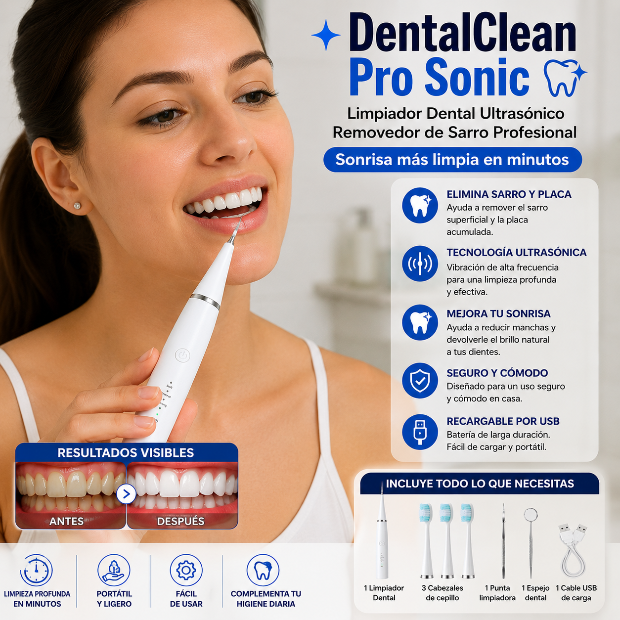 DentalClean Pro Sonic - Limpiador Dental Ultrasónico Removedor de Sarro Profesional - Sonrisa más limpia en minutos