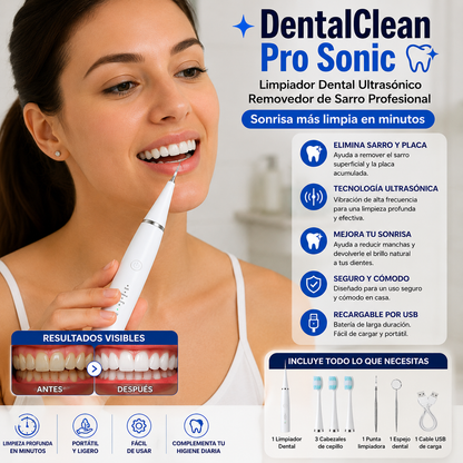 DentalClean Pro Sonic - Limpiador Dental Ultrasónico Removedor de Sarro Profesional - Sonrisa más limpia en minutos