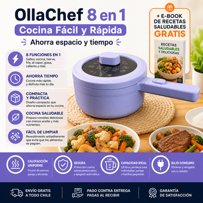 OllaChef 8 en 1 – Cocina Fácil y Rápida - Ahorra espacio y tiempo + E-book de recetas saludables GRATIS