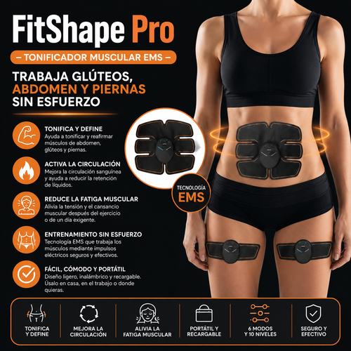 FitShape Pro – Tonificador Muscular EMS - Trabaja Glúteos, Abdomen y Piernas sin esfuerzo