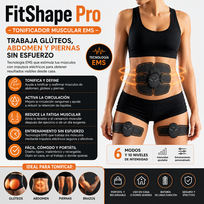 FitShape Pro – Tonificador Muscular EMS - Trabaja Glúteos, Abdomen y Piernas sin esfuerzo