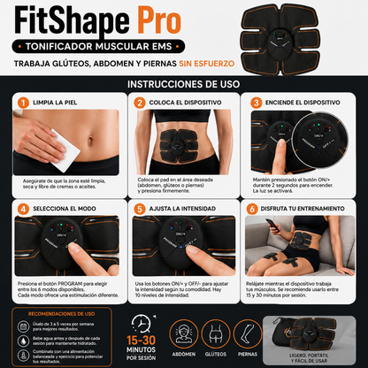 FitShape Pro – Tonificador Muscular EMS - Trabaja Glúteos, Abdomen y Piernas sin esfuerzo