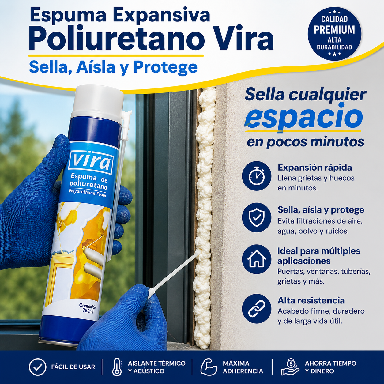 Espuma Expansiva Poliuretano Vira – Sella, Aísla y Protege - Sella cualquier espacio en pocos minutos
