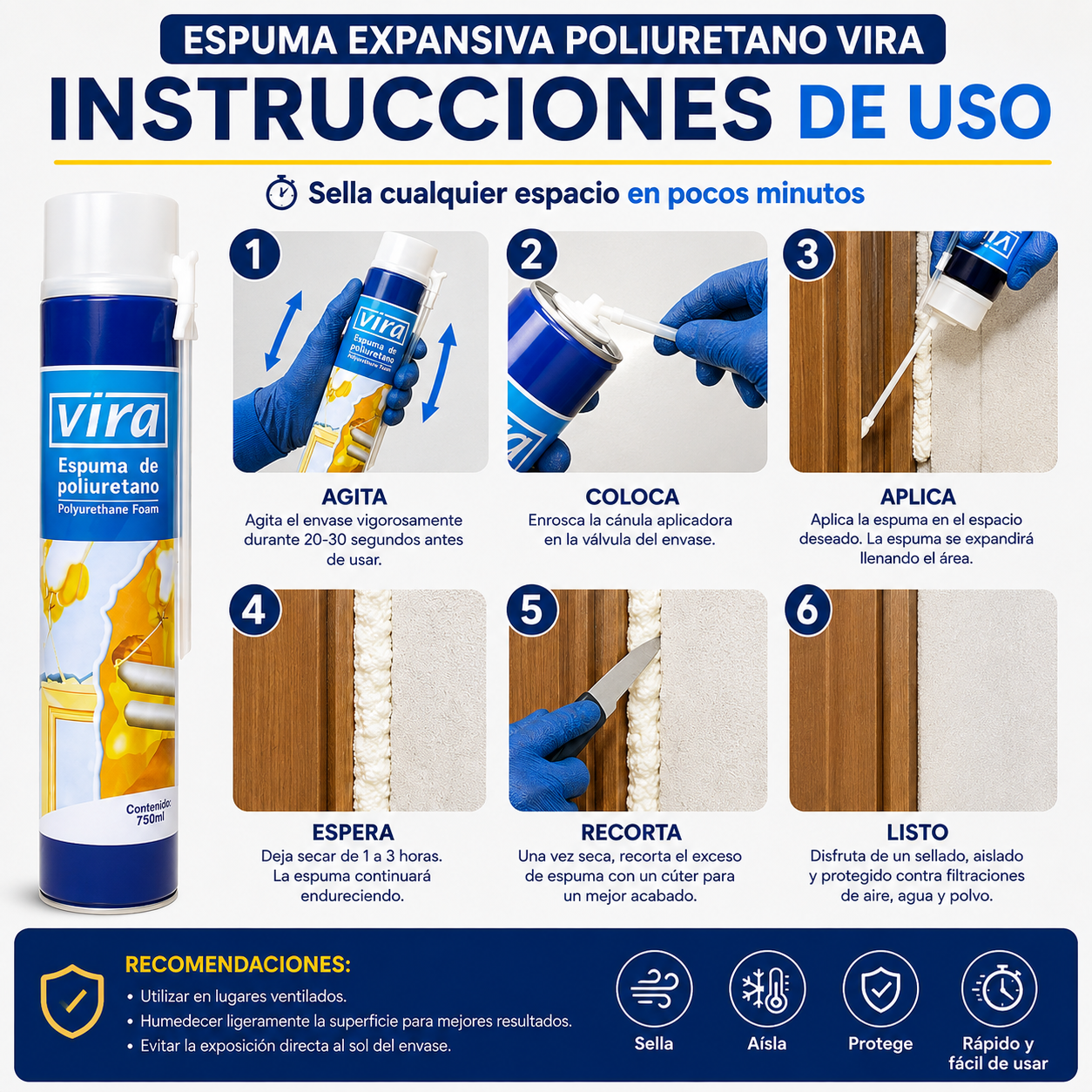 Espuma Expansiva Poliuretano Vira – Sella, Aísla y Protege - Sella cualquier espacio en pocos minutos