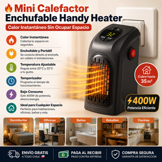 🔥 Mini Calefactor Enchufable Handy Heater – Calor Instantáneo Sin Ocupar Espacio