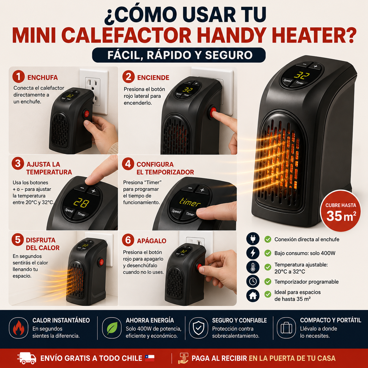 🔥 Mini Calefactor Enchufable Handy Heater – Calor Instantáneo Sin Ocupar Espacio