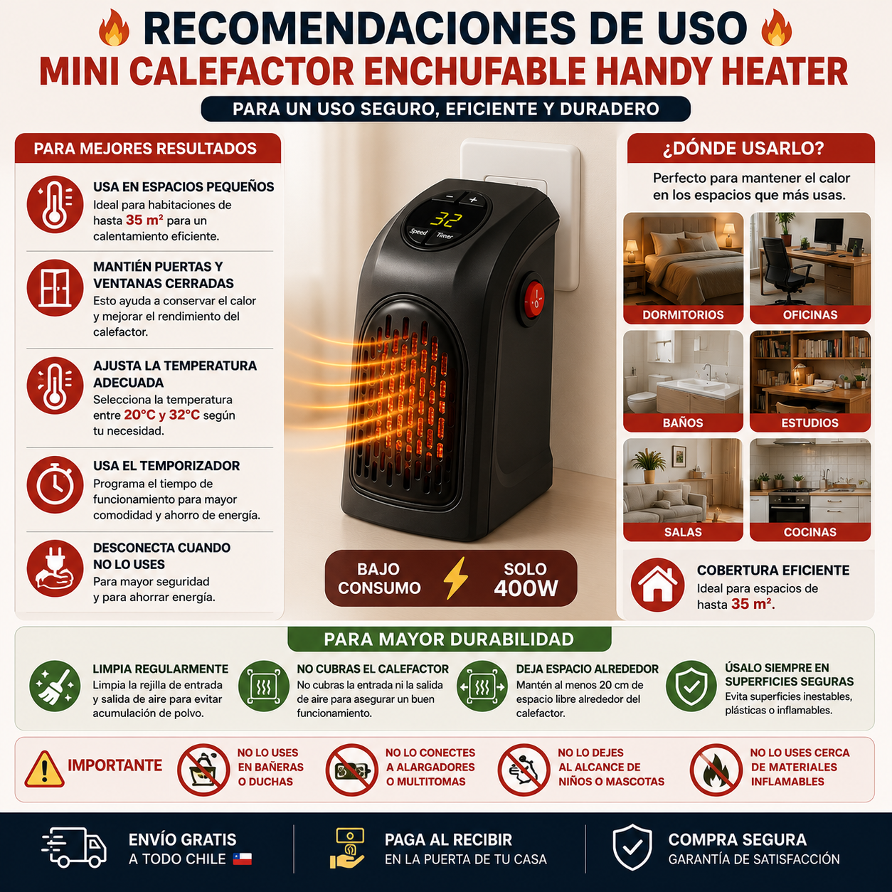 🔥 Mini Calefactor Enchufable Handy Heater – Calor Instantáneo Sin Ocupar Espacio