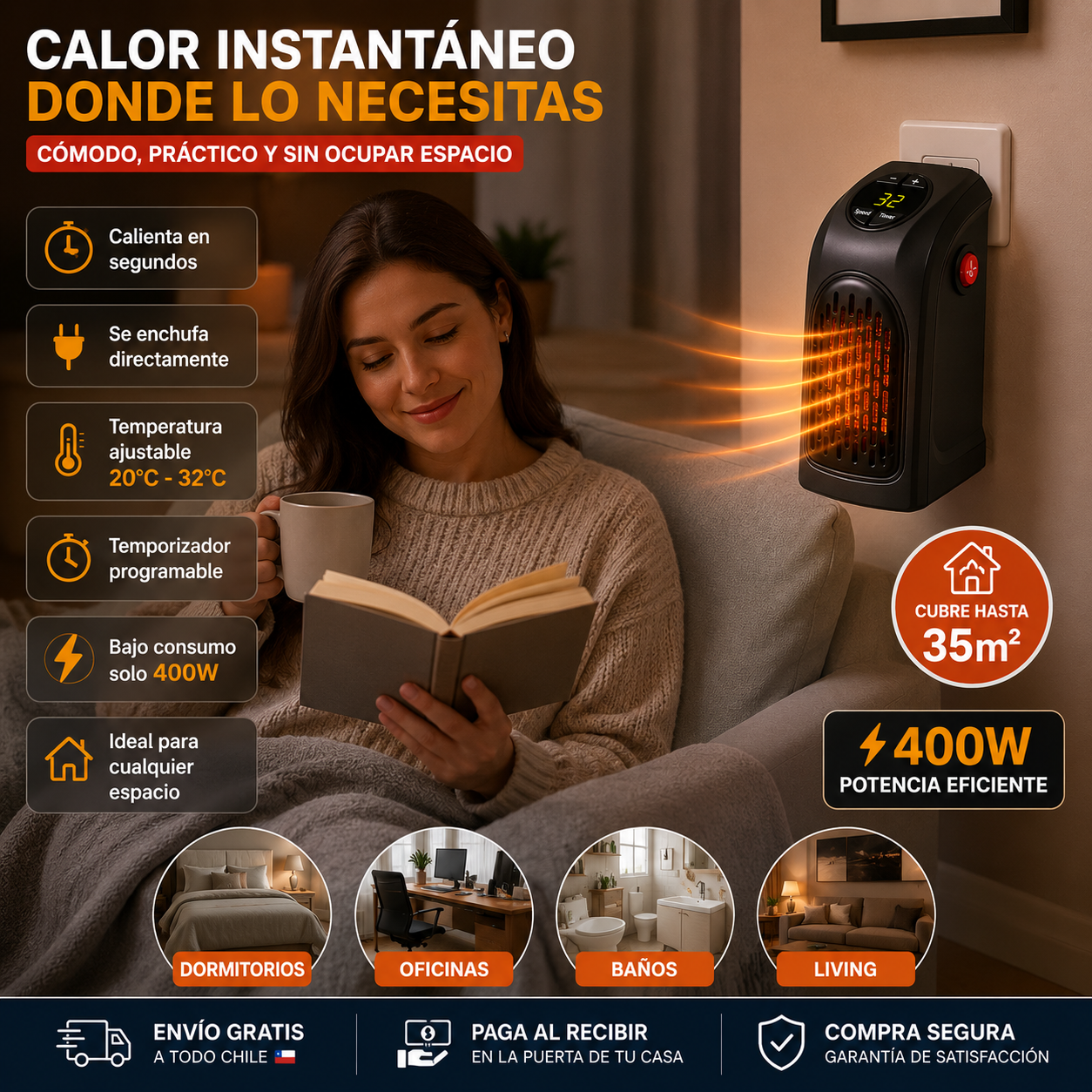 🔥 Mini Calefactor Enchufable Handy Heater – Calor Instantáneo Sin Ocupar Espacio