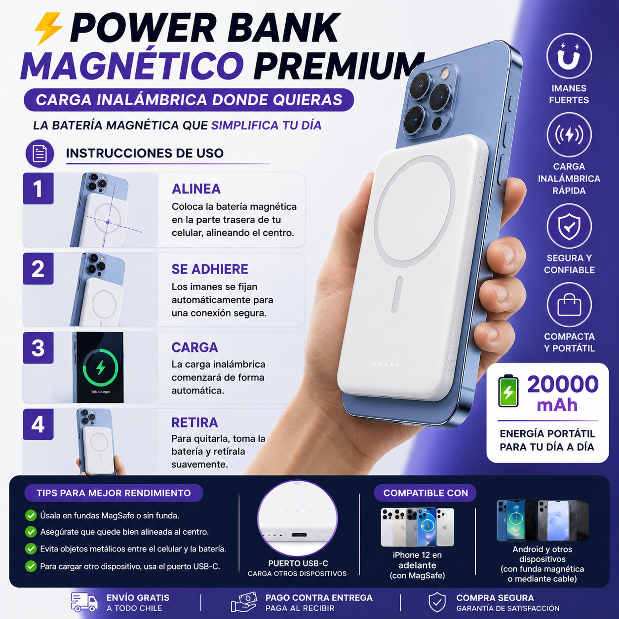 ⚡ Power Bank Magnético Premium | Carga Inalámbrica Donde Quieras - La Batería Magnética Que Simplifica Tu Día
