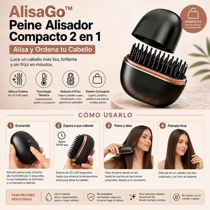 AlisaGo™-  Peine Alisador Compacto 2 en 1 – Alisa y Ordena tu Cabello