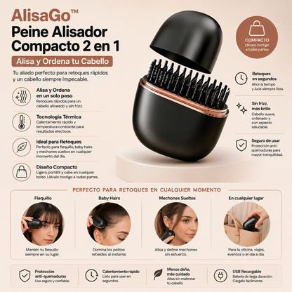 AlisaGo™-  Peine Alisador Compacto 2 en 1 – Alisa y Ordena tu Cabello