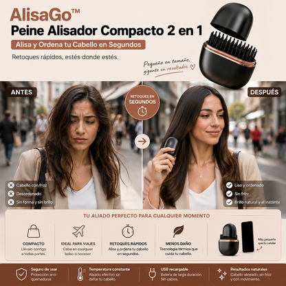 AlisaGo™-  Peine Alisador Compacto 2 en 1 – Alisa y Ordena tu Cabello