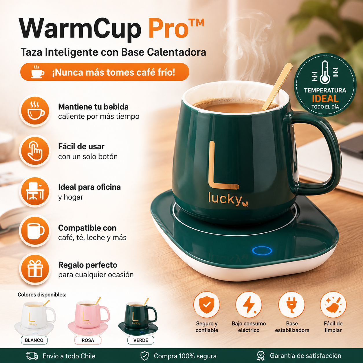 WarmCup Pro™ | Taza Inteligente con Base Calentadora - ¡Nunca más tomes café frío!